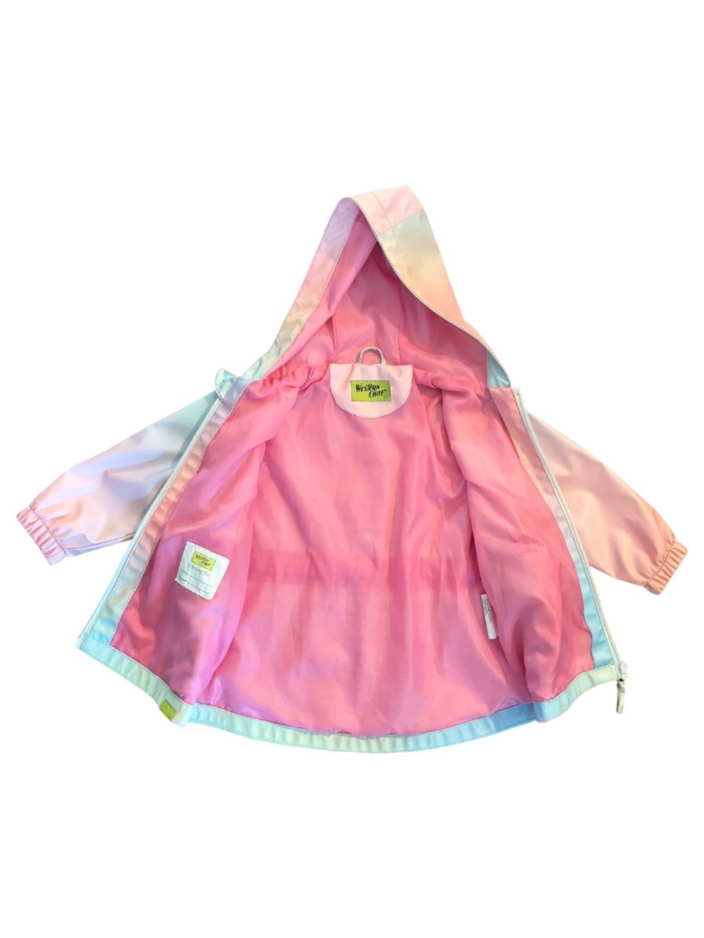 Western Chief Girls 3T Pastel Hooded Raincoat Light Pink Blue - Picture 3 of 5